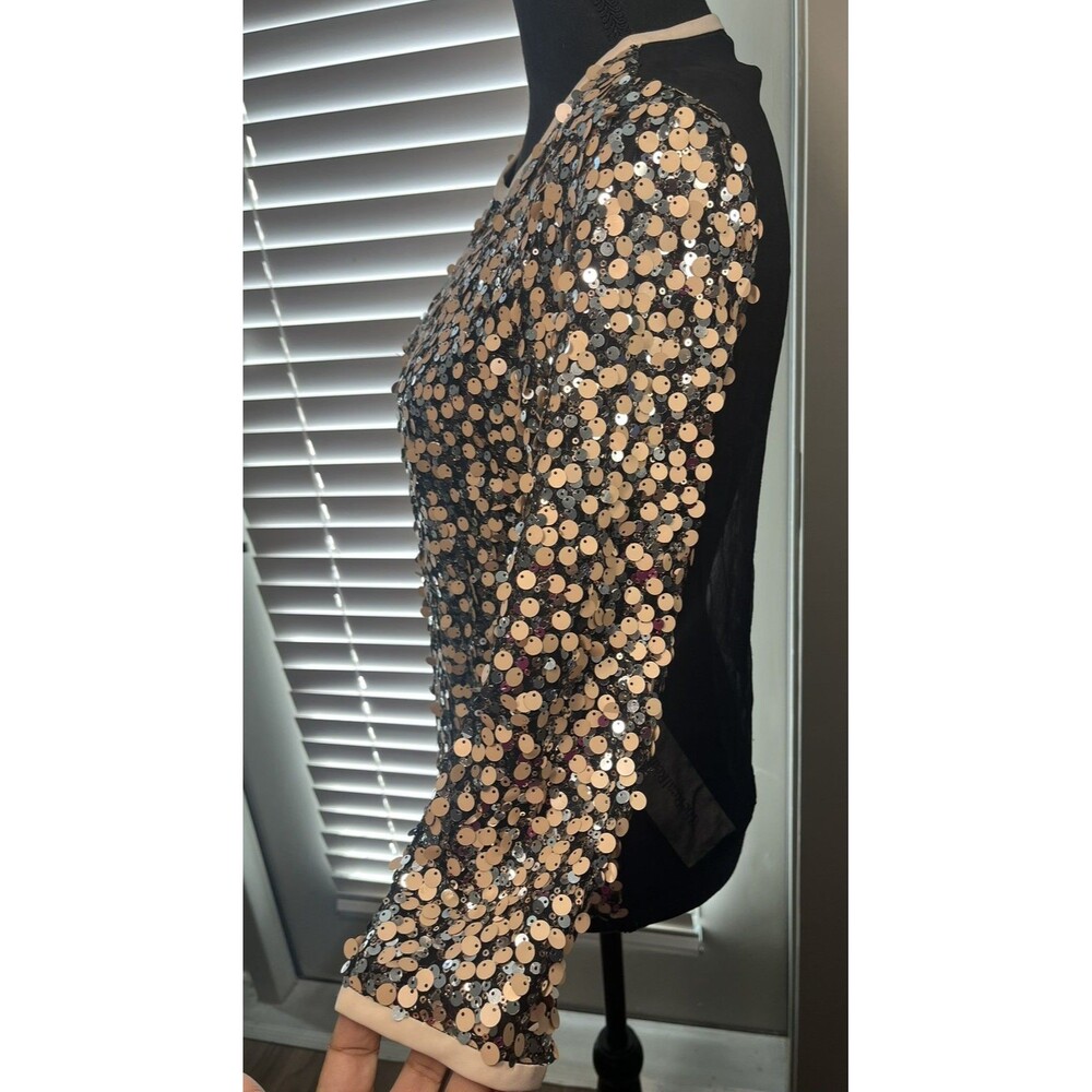 Diane Von Furstenberg Kavita Sequin Top Sz 2 Metallic Sheer Back Party - Picture 9 of 13